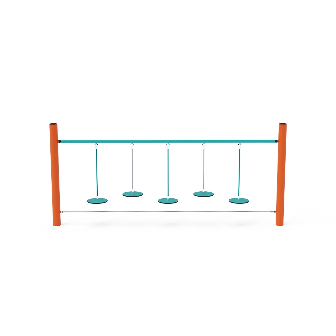 Balanslek Rånnaväg – med fem stegskivor, orange + turkos