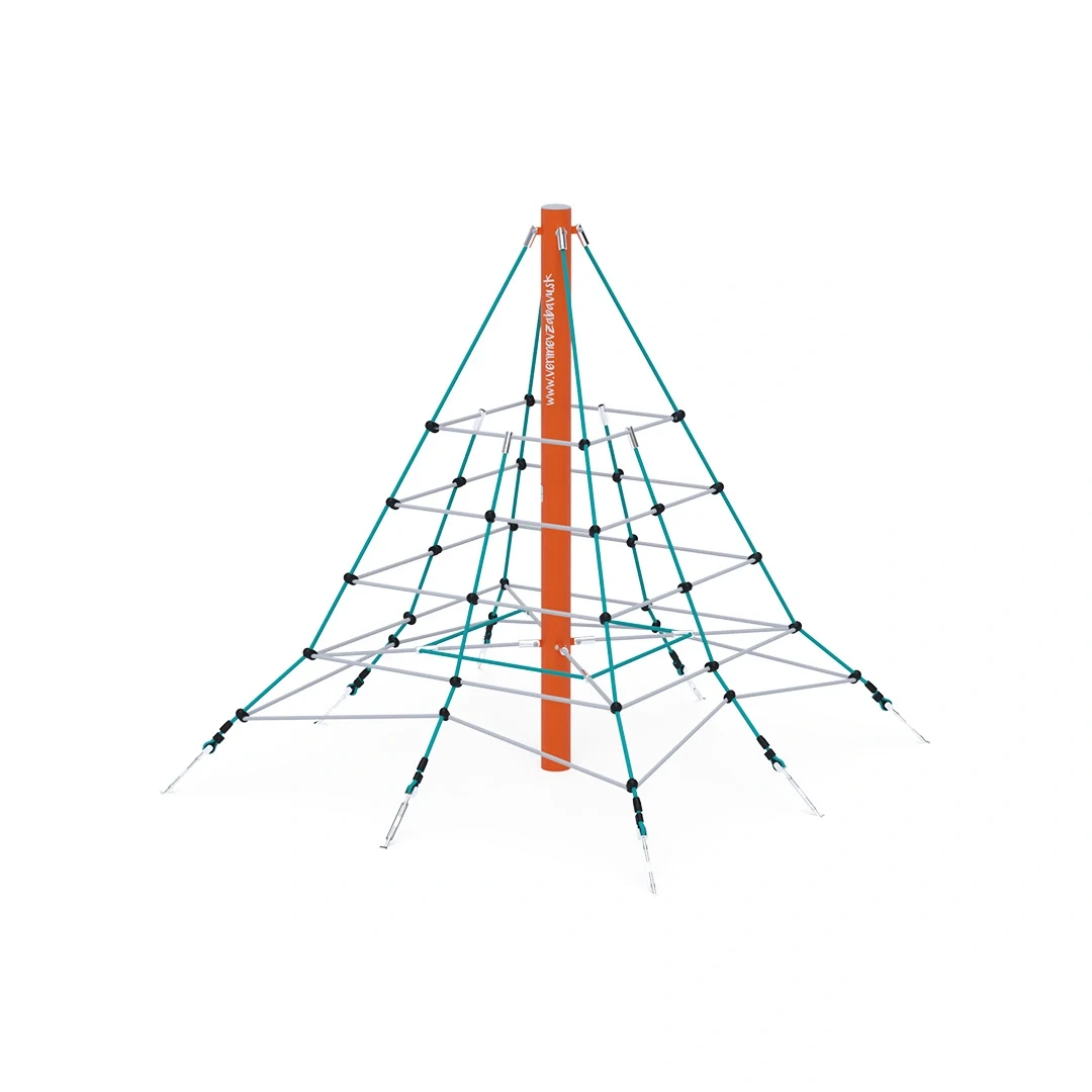 Klätterpyramid Skattkärr – 2,7 × 2,7 m, orange + turkos