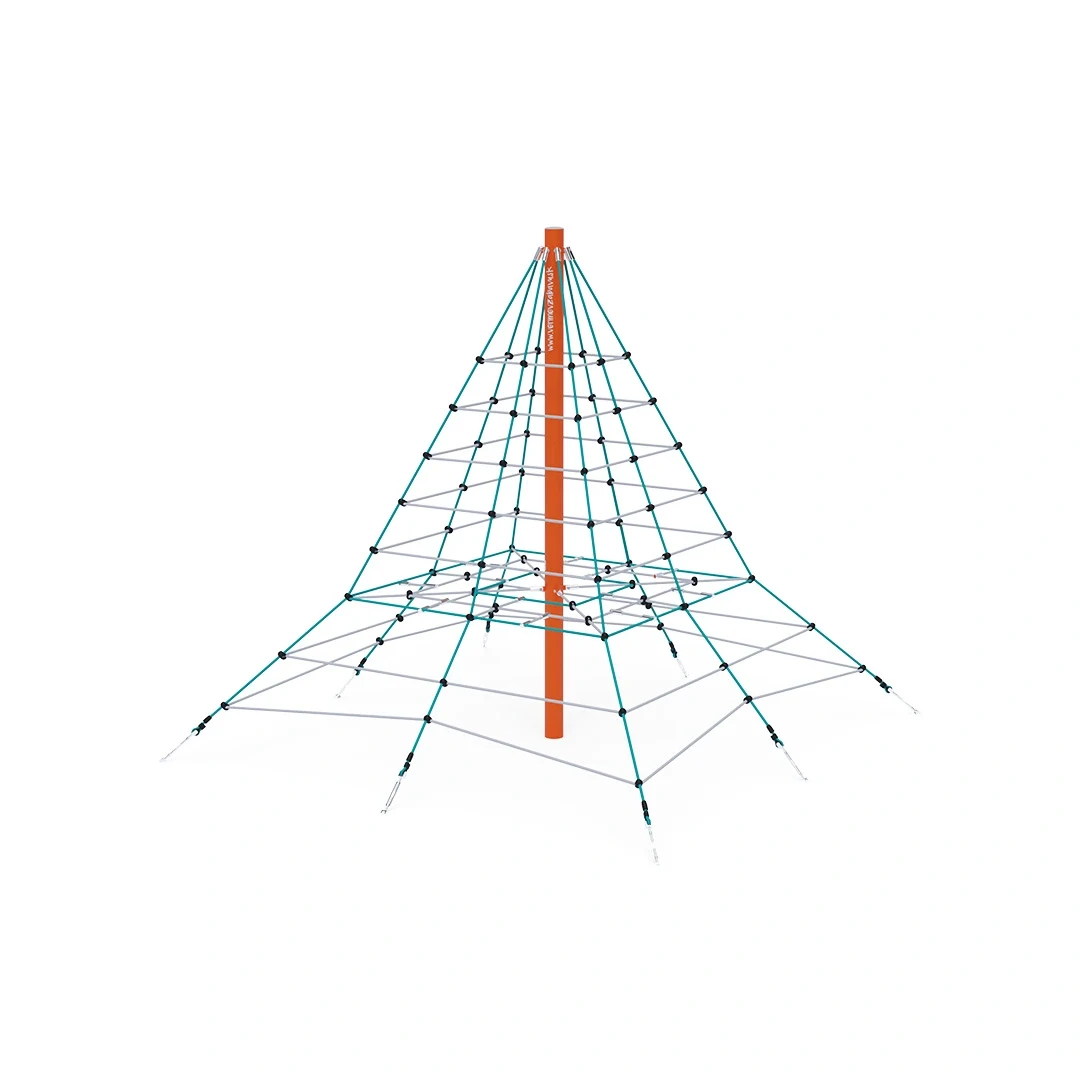 Klätterpyramid Skelleftehamn – 3,6 × 3,6 m, orange + turkos