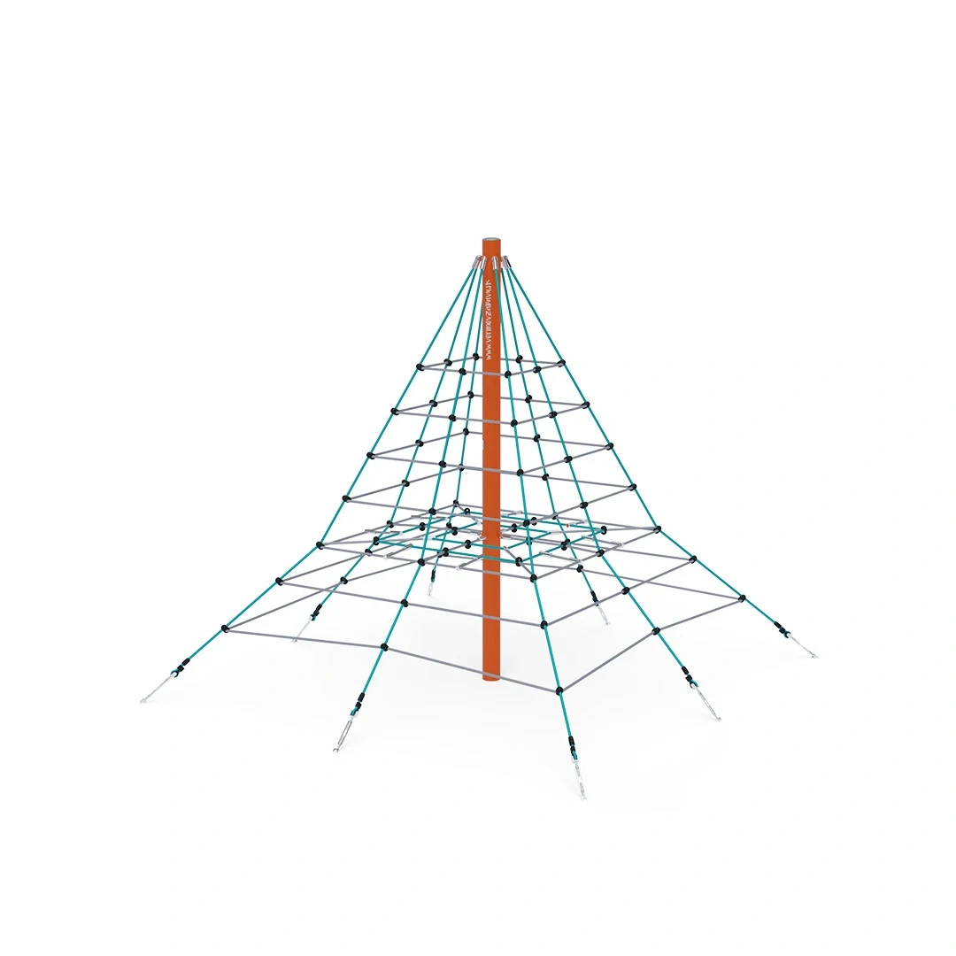Klätterpyramid Skattungbyn – 3 × 3 m, orange + turkos