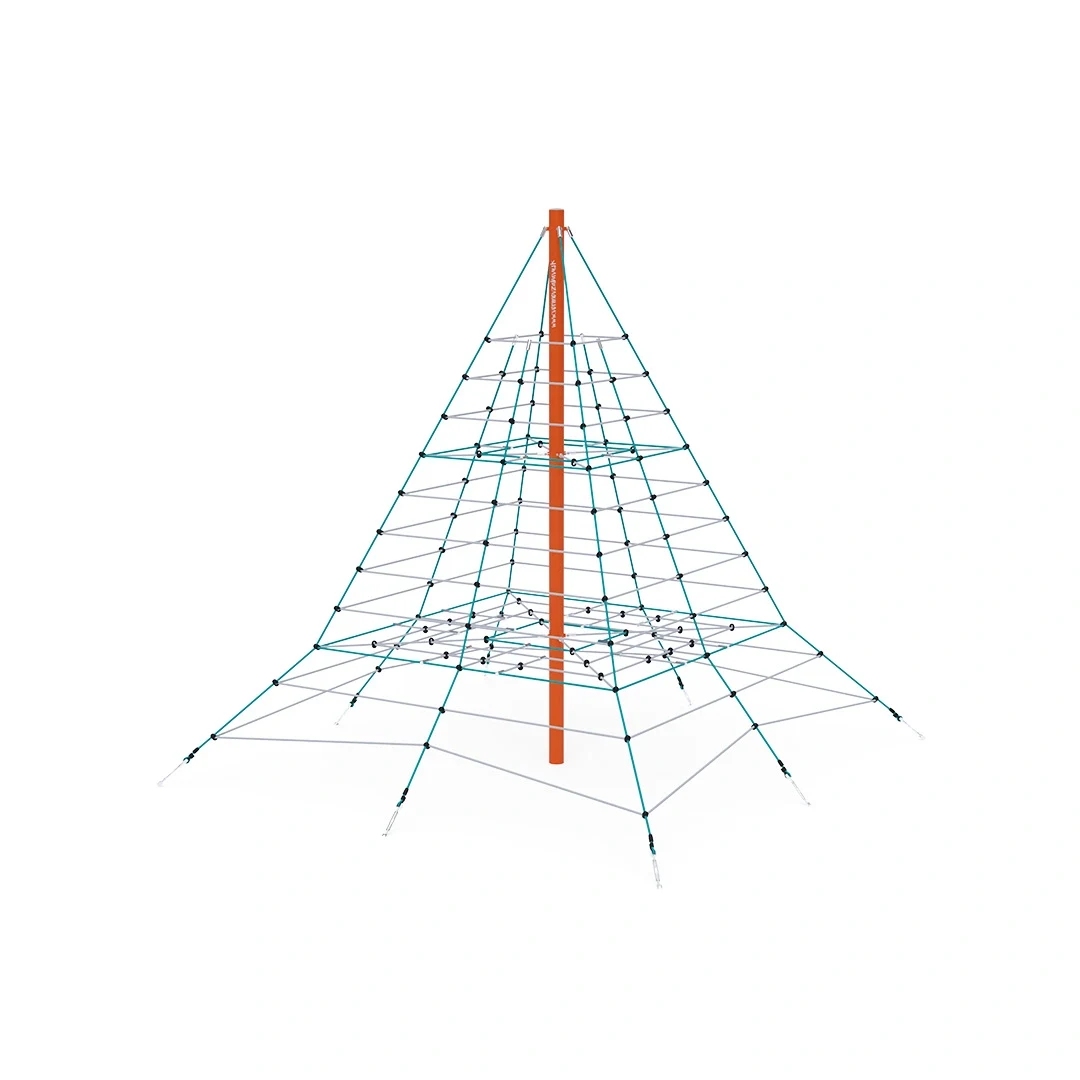 Klätterpyramid Skeppshult – 4,5 × 4,5 m, orange + turkos