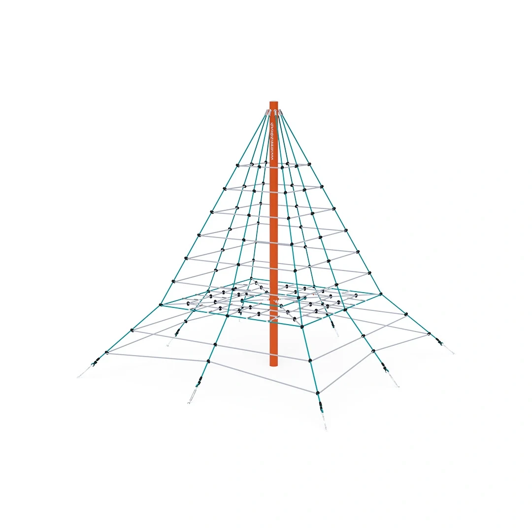 Klätterpyramid Skepparslöv – 4 × 4 m, orange + turkos