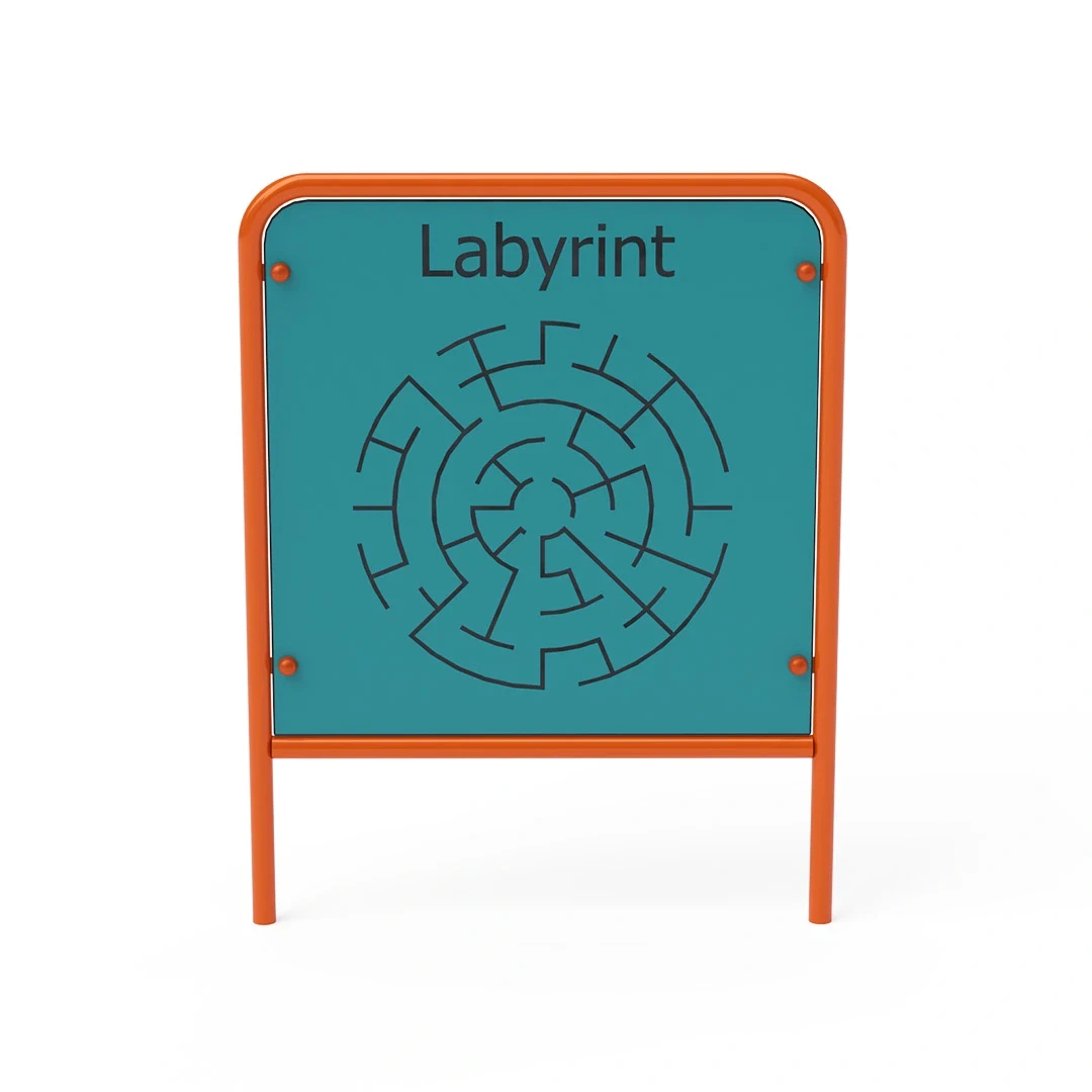 Lekpanel Spjutstorp – labyrint, orange + turkos