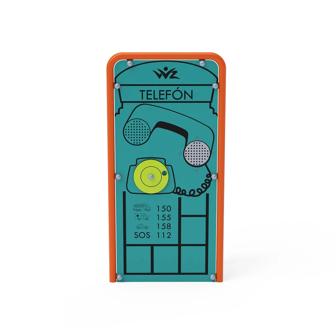 Lekpanel Solberga – telefonkiosk, orange + turkos