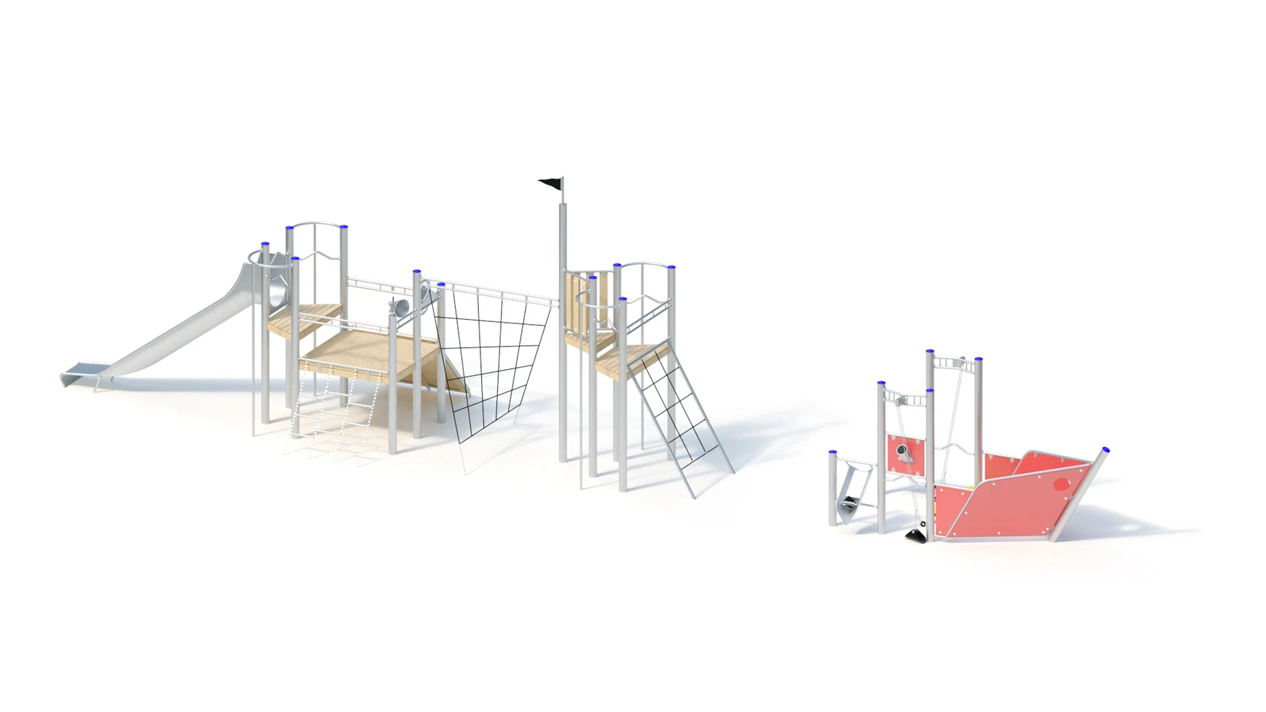 Lekskepp Barkarö – 17,10 × 3,70 m, rostfria stålstolpar