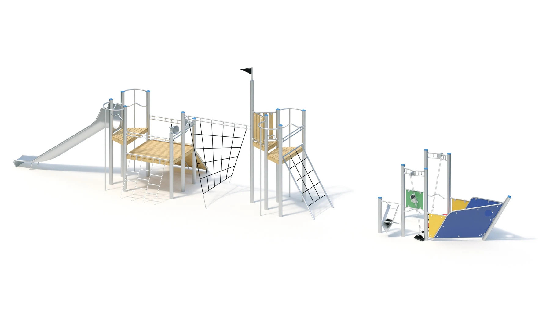 Lekskepp Barkarö – 17,10 × 3,70 m, rostfria stålstolpar