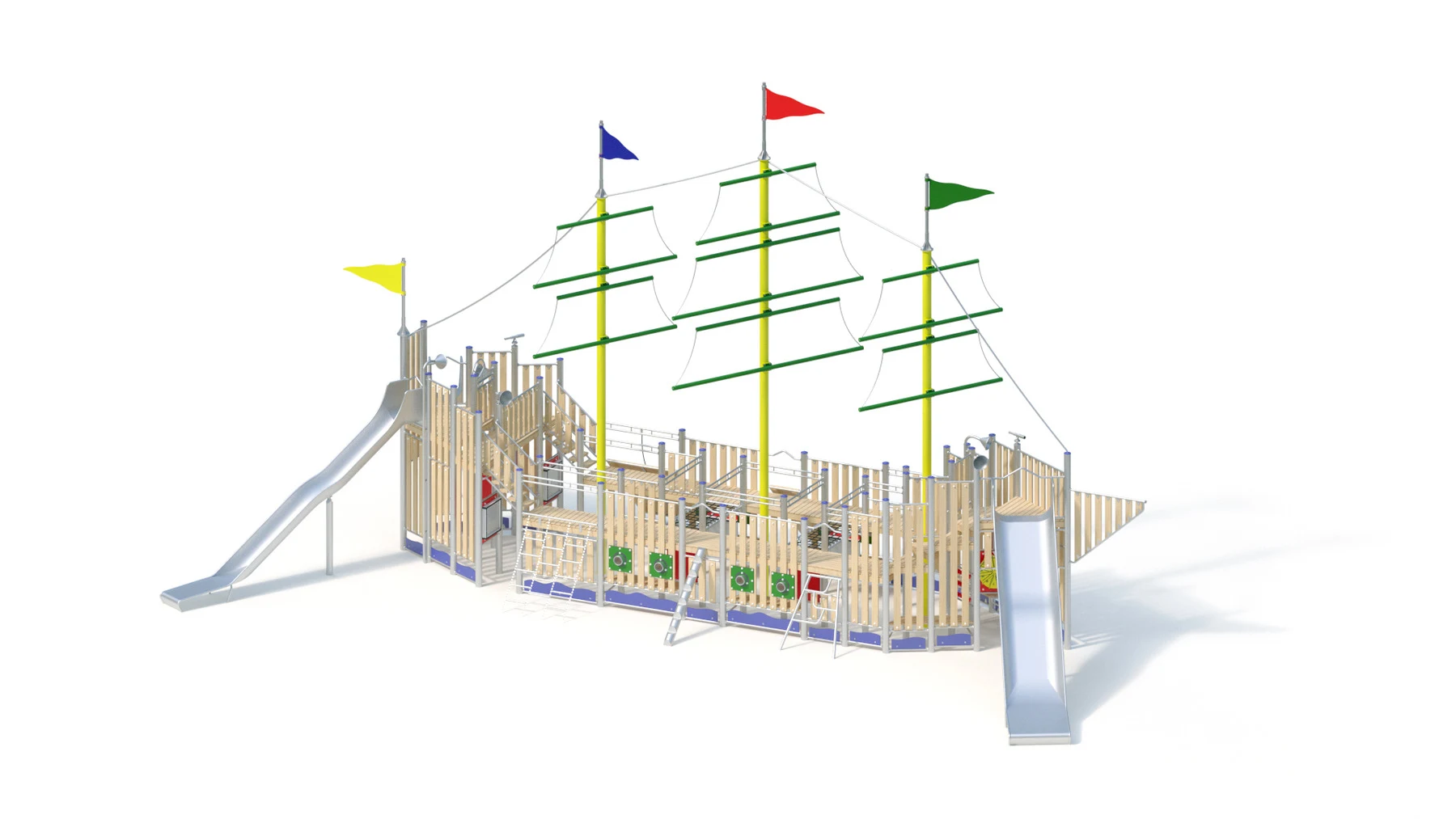 Lekskepp Barkarö – 17,75 × 8,20 m, rostfria stålstolpar