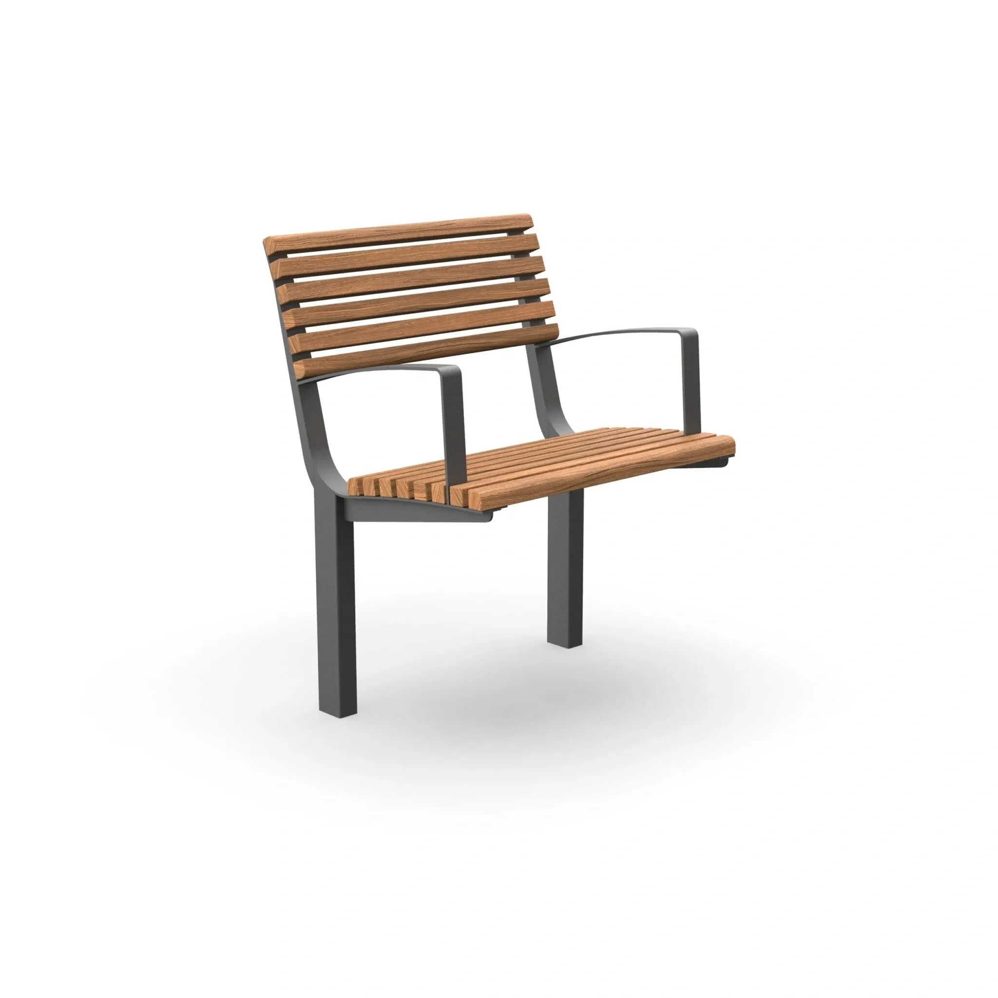 Parkbänk Brantevik Enkel med ryggstöd, 60 cm, ribbprofil 30 × 30 mm, med armstöd