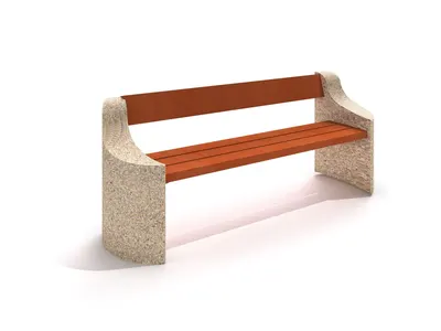 Betongbänk Hägernäs, med ryggstöd, gavlar i betong med frilagd ballast och sits och rygg i trä