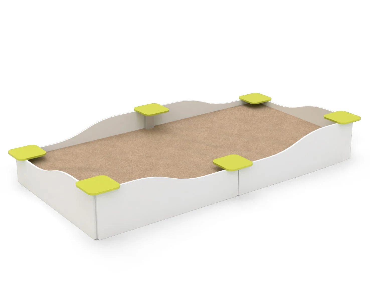 Rektangulär sandlåda Nynäshamn – metall och HDPE, 125 × 250 cm