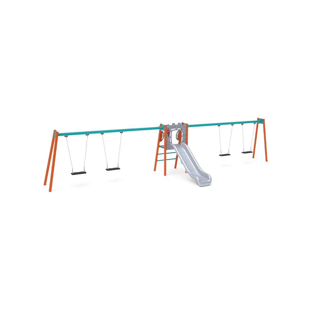 Rutschkana Söråker – med gunga, 2,8 × 9,2 m, orange + turkos