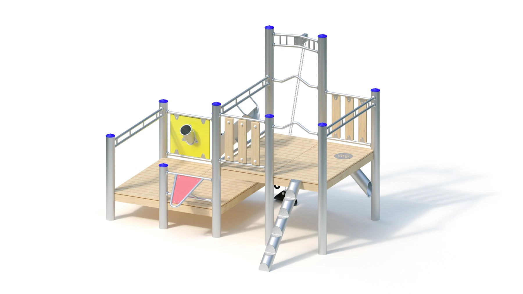 Sandlekstation Bredbyn – 3,40 × 3,00 m, rostfria stålstolpar