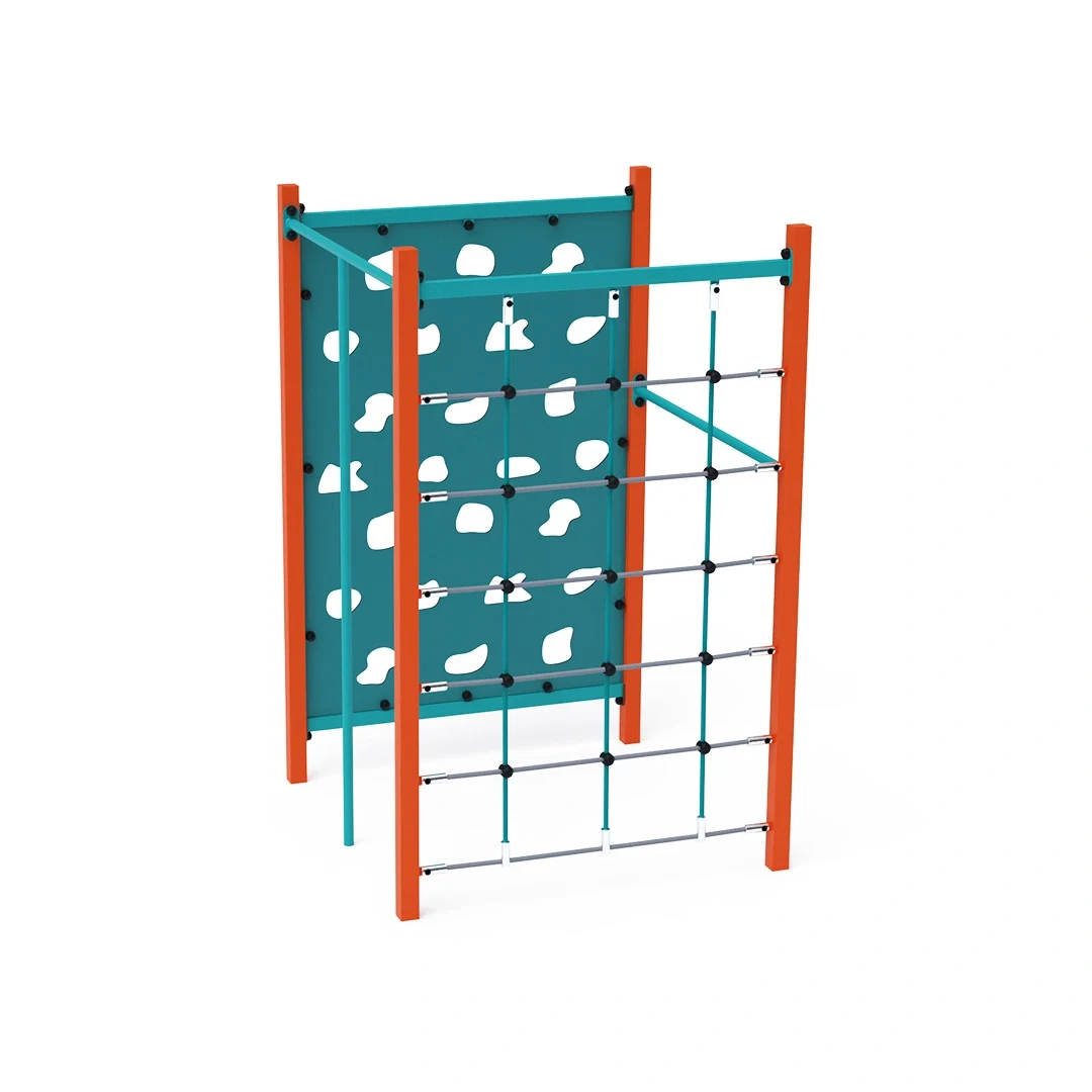 Stålgym Stava – med klättervägg, orange + turkos