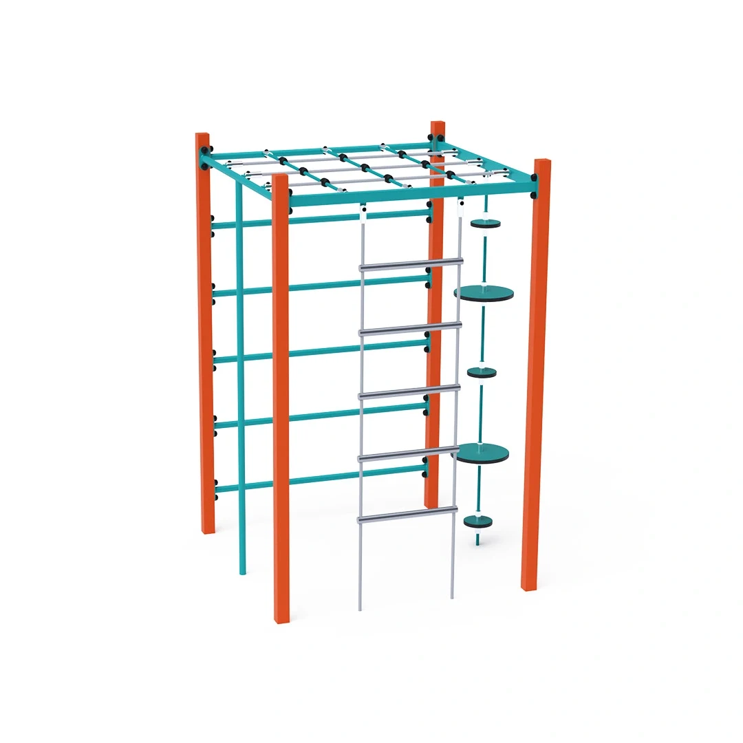 Stålgym Stenhamra – med stege och taknät, orange + turkos