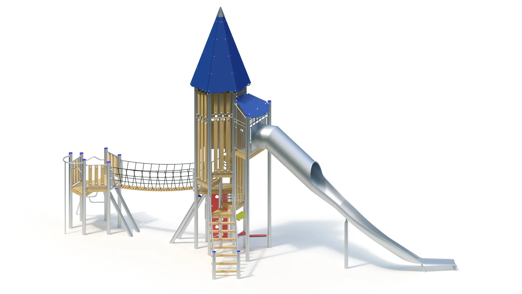 Tornlekställning Askeby – 13,69 × 4,85 m, rostfria stålstolpar