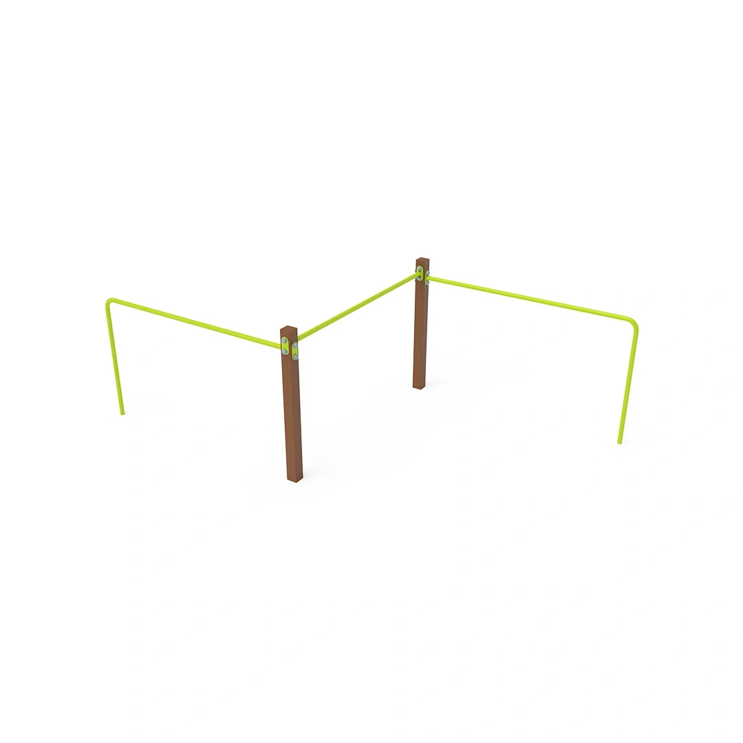 Trippel balansstång Skåpafors – 3,4 × 1,8 m, brun + gulgrön