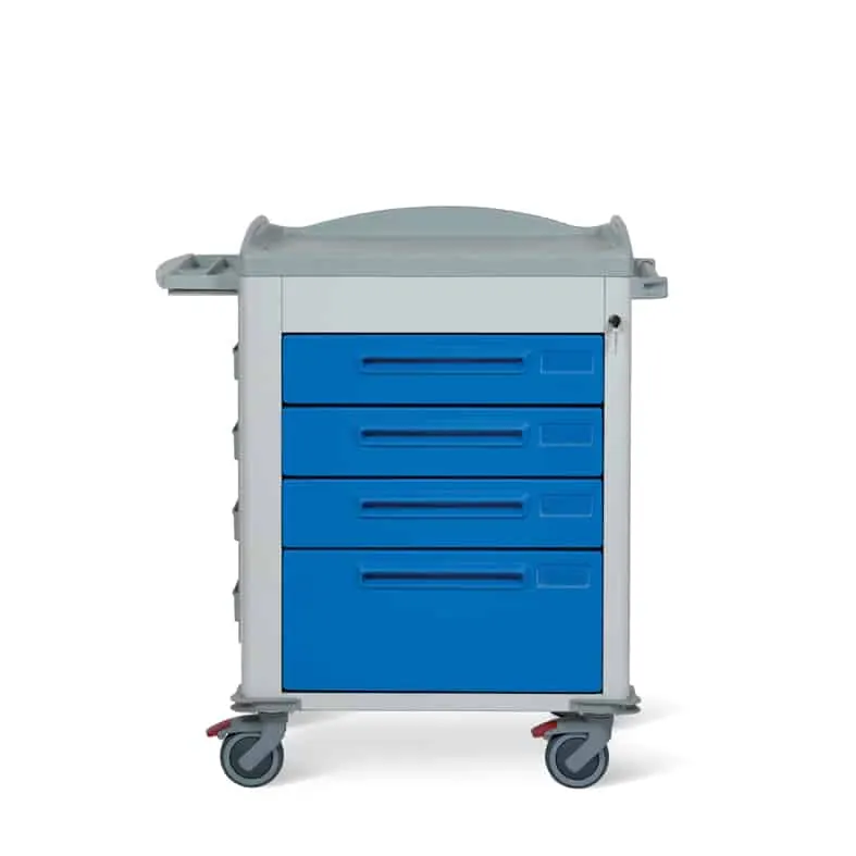 Behandlingsvagn i teknopolymer med 4 utbytbara ISO-lådor, 850 × 600 mm