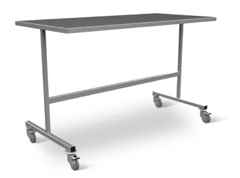 Instrumentbord i rostfritt stål på hjul, 1600 × 640 mm