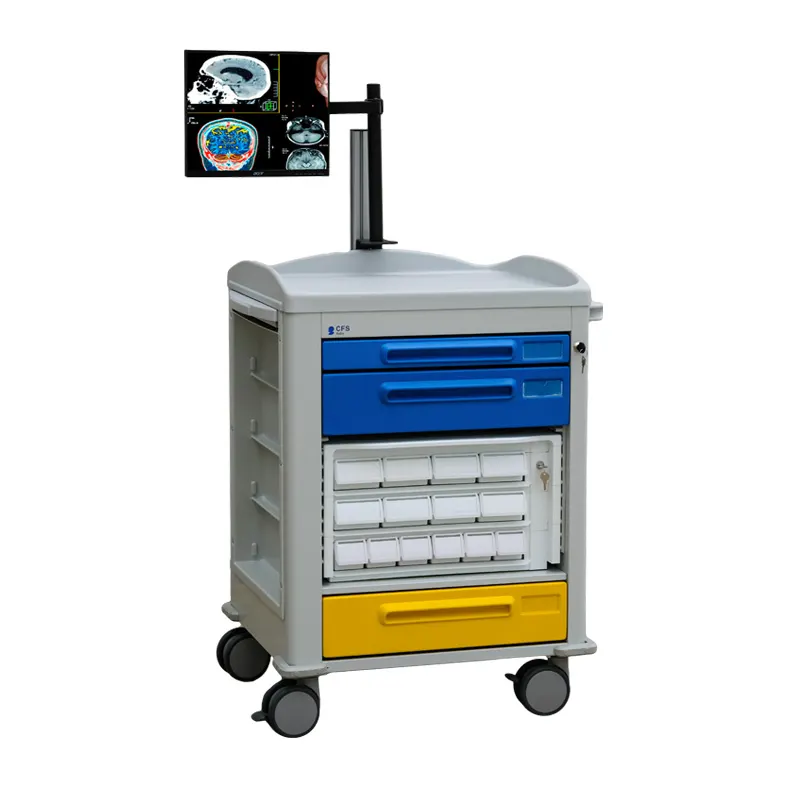 Läkemedelsvagn i teknopolymer med 3 ISO-lådor och läkemedelskassett, 850 × 600 mm