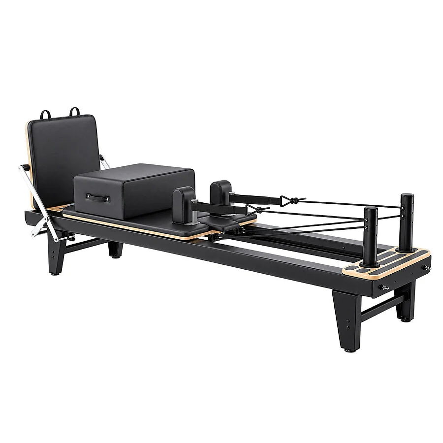 Pilatesreformer med hoppbräda och träningslåda – Svart, med hoppbräda och träningslåda