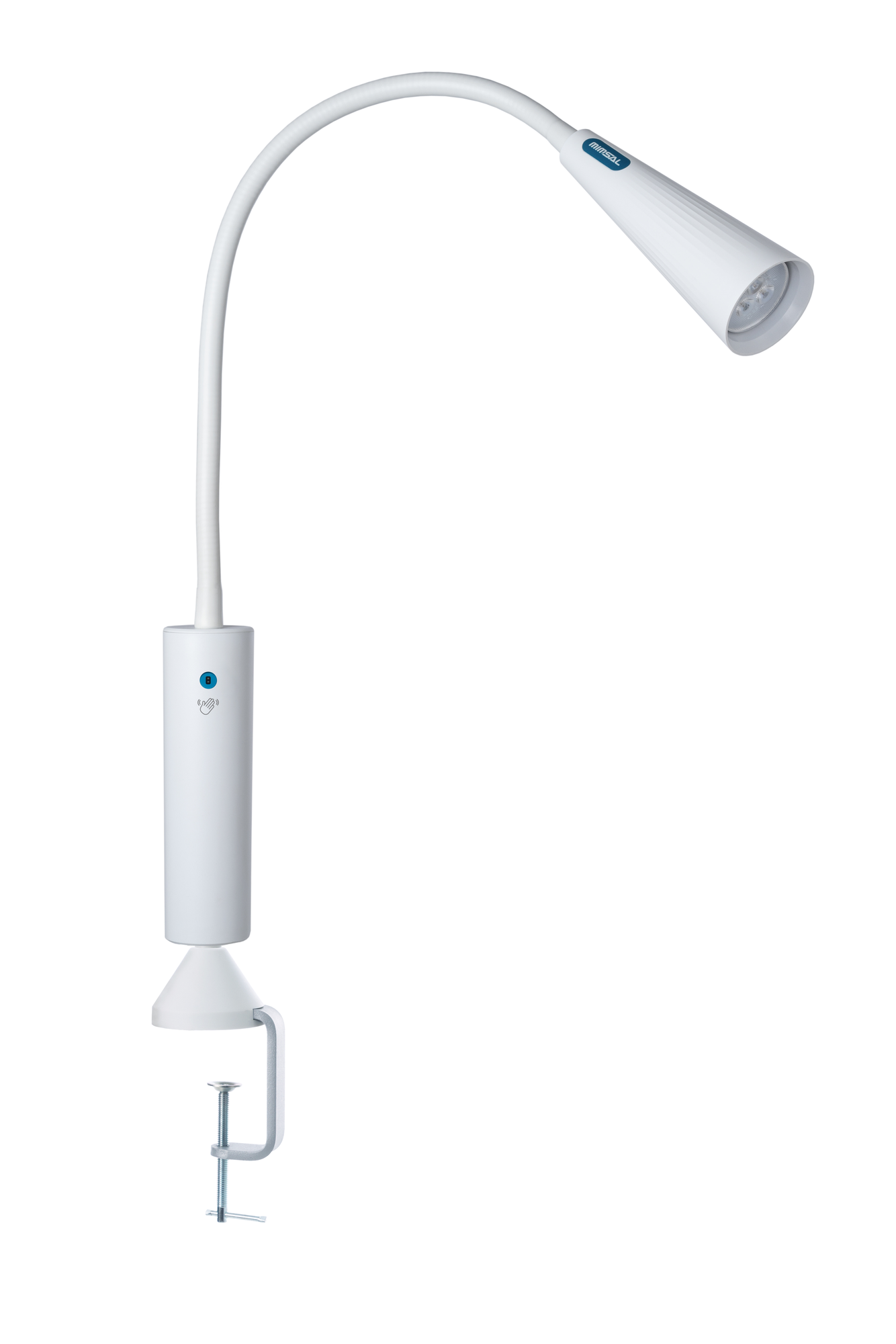 Undersökningslampa LED – beröringsfri sensor, 20 000 lux i vitt, med bordsklämma
