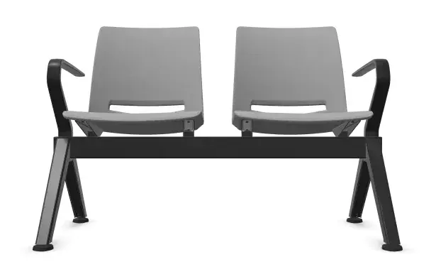 Väntrumsbänk med sittskal i polyuretan, 2-sits – platinagrå – tillverkarens rendering framifrån