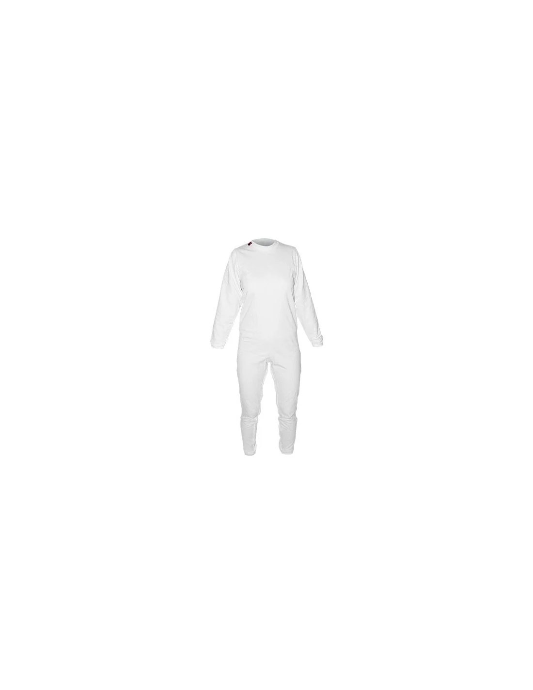 Vit vårdpyjamas med långa ärmar och långa ben, framifrån